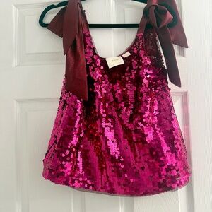 Anthropologie Maeve Fuchsia Sequin Top